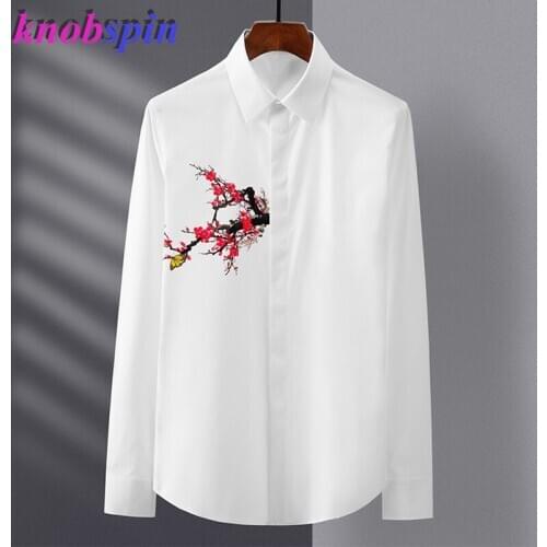 Brand Business Male Dress Shirt 100% Pure Cotton Long Sleeve Slim Casual Chemise homme Elegant Printed Shirts Men Plus Size 4XL