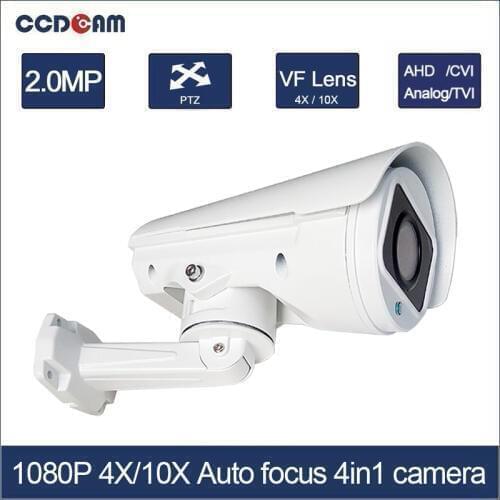 CCDCAM 4in1 AHD CVI TVI CVBS 2MP Bullet CCTV PTZ Camera 1080P 4x/10x Optical Zoom Outdoor Weatherproof, Night Vision IR 30M