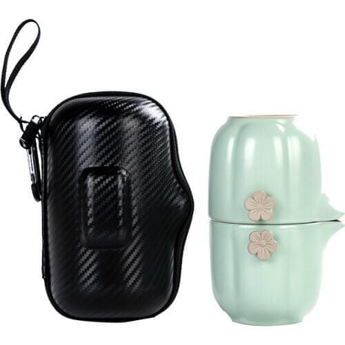 Travel Tea Set One Pot Two Cups Portable Ru Kiln Ceramics Kung Fu Outdoor Simple Quick Cup ceramic tea set kung fu tea set