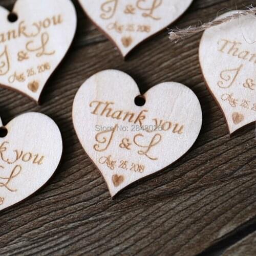 Custom heart Wood Tags with name,Thanks you rustic wedding favor tags, personalized Gift tag,wood Hang Tags
