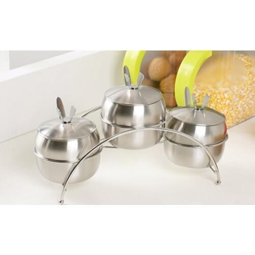 Stainless Steel Condiment Pot 3pcs/set Seasoning Container Cruet Pot Sugar Coffee Can with Spoon Kitchen Storage Salt Containers
