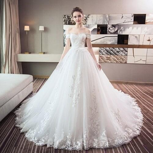 China White Wedding Dresses With Petticoat Vestido De Noiva Boat Neck Short Sleeve Appliques Tulle A-line Bridal Gowns Mariage