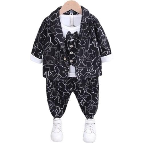 Fashion Gentleman Children Clothes Set Autumn Baby Clothing Boys Casual Coat T-Shirt Pants 3Pcs/Set Toddler Costume Kids Outfits