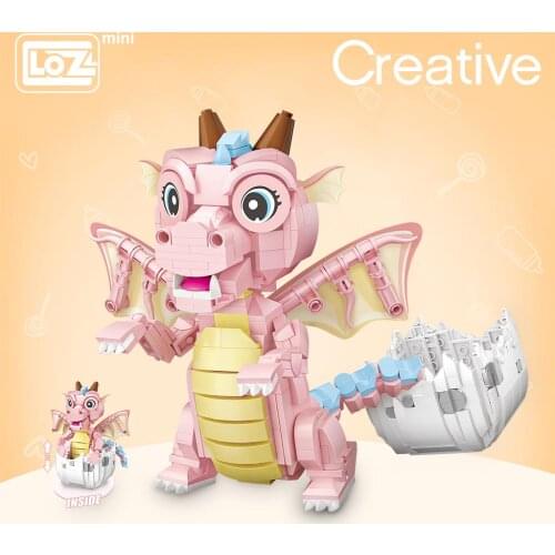 Loz bao Hiram Beron Pink Dinosaur Baby Small Particles Assembled Puzzle Building Blocks Mini Assembled Toys for Children