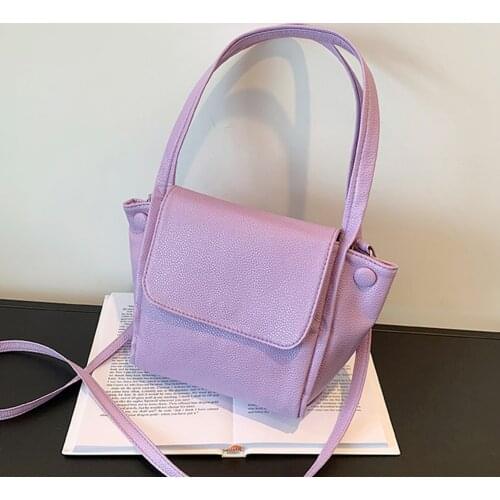 Fashion Women Lichee Pattern Soild Color Shoulder Crossbody Messenger Bag Ladies Casual PU Leather Small Flap Purse Handbags