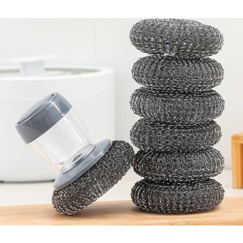 Soap Dispensing Pot Cleaning Brush Metal Scrub Brush Multifunctional Utensil Steel Wire Scrubber For Pots, Stoves, Sinks