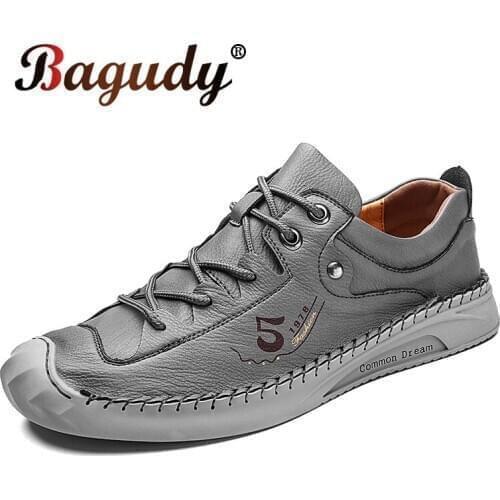 New Mens Leather Fashion Casual Shoes Man Breathable Comfortable Male Flats Shoes High Quality Outdoor Handmade Casual Shoes 48