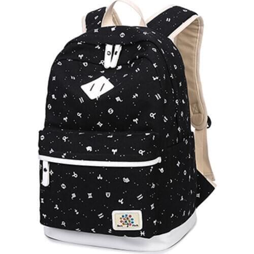 New Fashion Women Backpack Canvas Backpack School bag for Teenage Girls 14.6 inch Laptop Bagpack Bag Ladies Mochila Black
