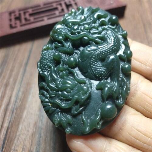 Charming Hetian jade double dragon pearl jade pendant for men and women
