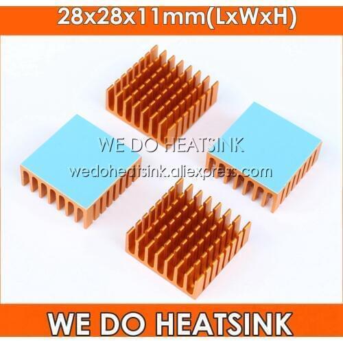 Wholesale 28x28x11mm Silver / Black / Gold Anodized Aluminum Heatsink Cooler With Thermal Conductive Adhesive Transfer Pads