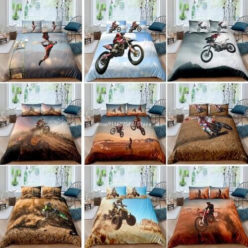 Sports Racing Motorcycle Cars Racer Print Bedding Set Boys Quilt Covers for Teens Boys Youthful Luxury Bed Lines Twin Size Quilt