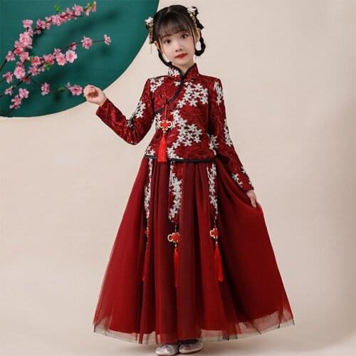 Autumn And Winter Girls' Hanfu Ancient Costume Super Immortal Chinese StyleTwo Piece New Years Dress Stage Performance Dress