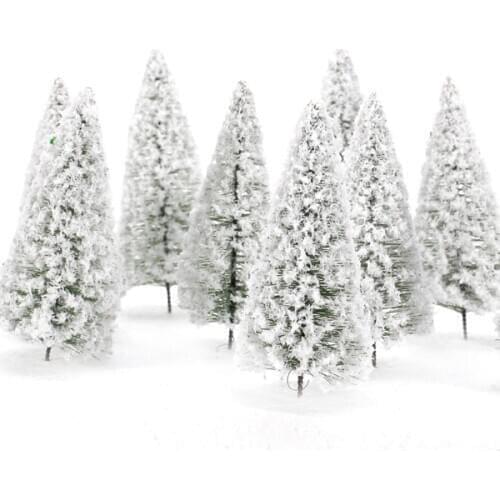 10pcs 10cm Scenery Landscape Model White Cedar Trees Winter White Snow Model Railroad Layout Scenery Landscape Street Trees