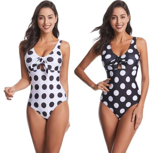 Sexy Bikini Polka Dot European and American Swimsuits Swimwear with Tie on Chest Swimming Suit for Women