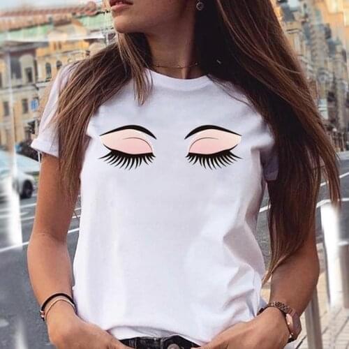 Women Sleep New Cute Graphic 90s Make Up Eyelash Style Cartoon Summer Female Clothes Fashion Print Tops Tees Tshirt T-Shirt