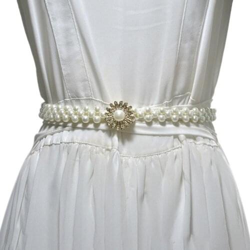 Waistband Faux pearl Fashion Women Rhinestone Heart Star Faux Pearl Thin Waist Belt Elastic Waistband 2021 fashion new belt