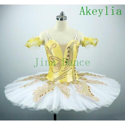 Yellow Pancake Platter Tutu Costume Performance Competition Professional Tutus Gold Ballerina Adult Classical Ballet Tutu Dress