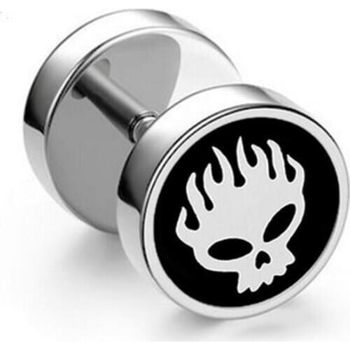 Sasusp Punk FAKE EAR PLUG Stainless Steel Star Skeleton Windmill Stud Earrings Men Women Street Pop jewelry 2019