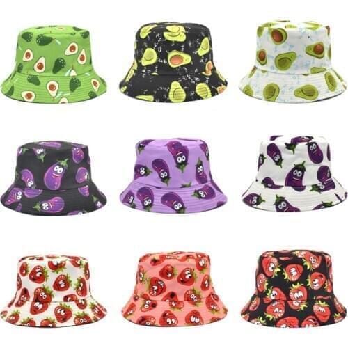 Summer Fisherman Hat Unisex Reversible Fruit Print Bucket Hat For Women Men Street Outdoor Sun Vintage Printed Fishing Hat