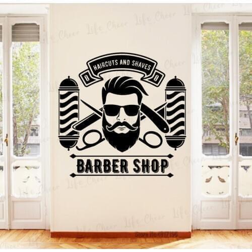 Haircuts And Shaves Vinyl Wall Window Sticker Barber Shop Logo Wall Art Decals Handsome Man Barber Wall Poster Hair Salon Decor