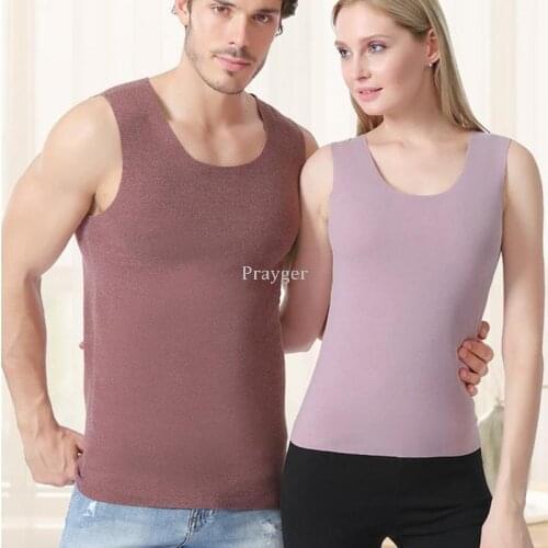 Autumn Winter Women Man Thick Tank Tops Warm Tight With Velvet Close Skin Slim Vest Thermal Underwears Plus Size