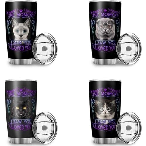 600ML Stainless Steel Thermal Cup Pet Cat and Dog Head Printing Double Wall Vacuum Car Cup Reusable Water Cup Coffee Cup