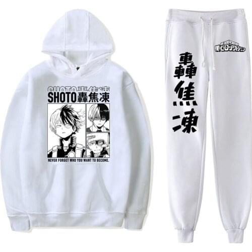 My Hero Academia Anime Hoodie Pants Two Piece Shoto Print Cosplay Sweatshirt And Sweatpants Set Pullovers Tracksuits 2021