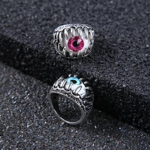 1pcs Vintage Evil Eye Ring Shellhard Men Punk Eyeball Finger Ring Charming Halloween Jewelry Party Gift Size 7-11