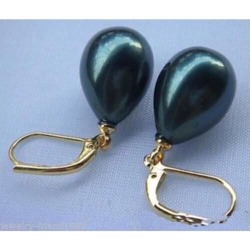Jewelry 14mm big drop black southsea shell pearl earrings discount 40