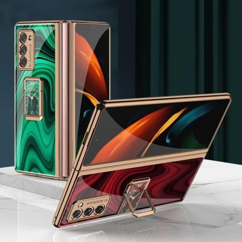 Z Fold2 Funda Case for Samsung Galaxy Z Fold 2 W21 5G Gemstone Peacock Pattern Mobile Phone Case Cover Coque Z Fold 2