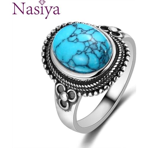 Women 100% 925 Silver Ring 8x10MM Natural Turquoise Vintage Ring Engagement Wedding Party Gift Wholesale