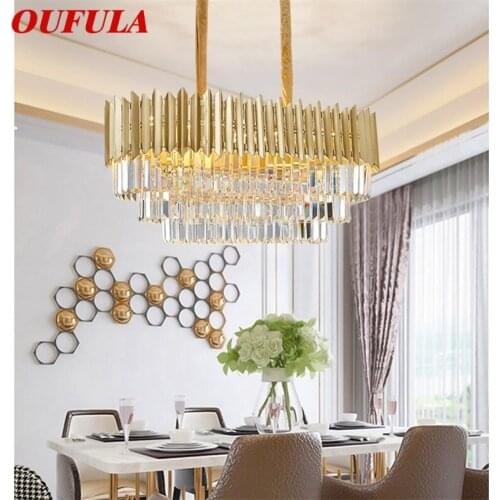 OUFULA Gold Chandelier Postmodern Crystal Rectangle Pendant Lamp Home LED Light Fixture for Living Dining Room