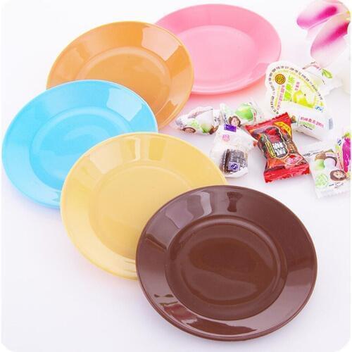 1PC 13.4cm Colorful Food Plastic Tableware Small Dishes Snacks Melon Seeds Flat Bottomed Dishes Plate Specialty Plates 50gC