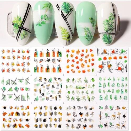 12pcs/set Spring Collections Nail Water Sticker Decal Flower/Leafs/Tree Green/Red/Colorful Nail Water transfer Sticker Tattoo#dt