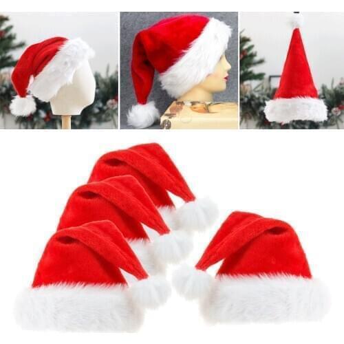 4Pcs Unisex-Adults Santa Hat, Velvet Christmas Hat with Plush Trim & Comfort Liner