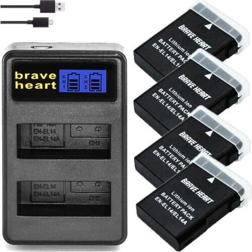 4x 1800mAh EN-EL14 EN EL14 EN-EL14a Battery + LCD Dual Charger for Nikon P7800,P7100,D3400,D5500,D5300,D5200,D3200,D3300,MH-24