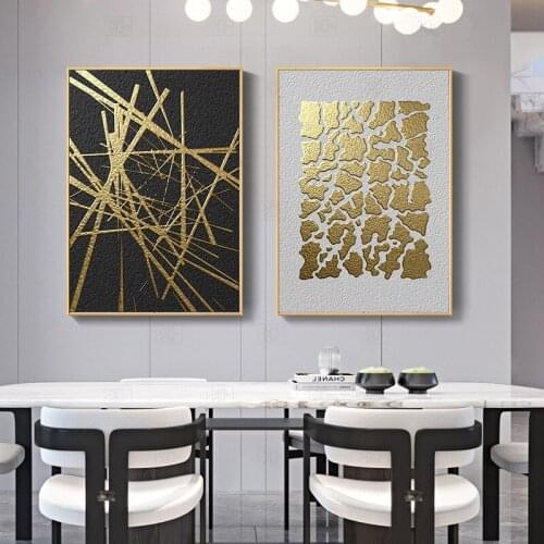 Abstract Geometric Canvas Poster Golden And Black Wall Art Painting Posters And Prints Wall Pictures For Living Room Home Decor