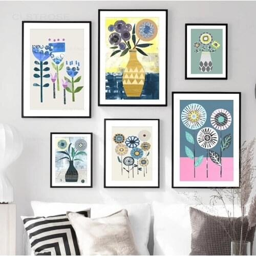 Abstract Sunflower Nordic Poster Vintage Line Boho Wall Art Canvas Painting Flowers Pictures for Living Room Home Decoration