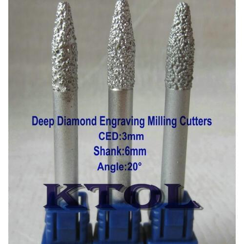 Free Shipping New 5pc/set 20Angle 6mm V-Carve Diamond Bits CNC Router Tools for 3D Stone Bit Deep Engraving Milling Machine Tool