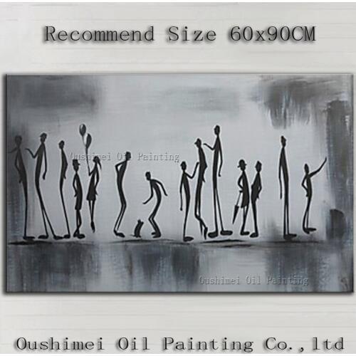 Free Shipping High Quality Modern Abstract Matchstick Men Oil Painting For Wall Decoration Funny Design Matchstick Men Painting