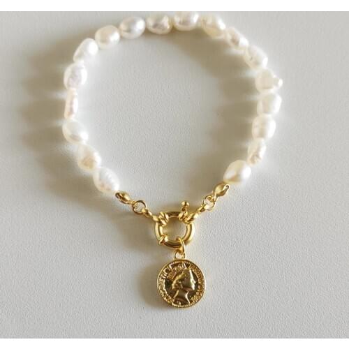 Lispector 925 Sterling Silver Baroque Natural Pearl Beads Chain Bracelet for Women Simple Queen Pendant Bracelets Luxury Jewelry