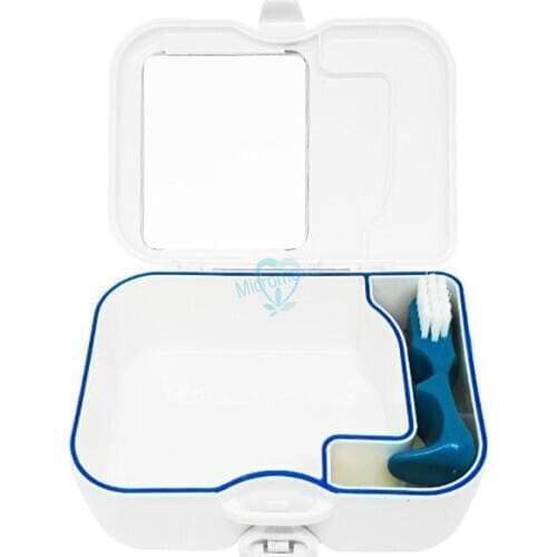 1pcs Denture Storage Box Case With Mirror and Clean Brush dental False Teeth box