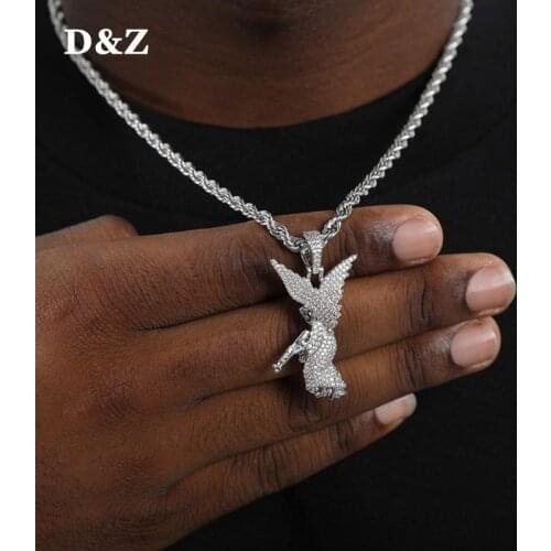 D&Z Archangel of Reprisal Pendant Iced Out CZ Stones Mens Micro Paved AAA CZ Hip Hop Gold Silver Color Charm Chains Jewelry Gift