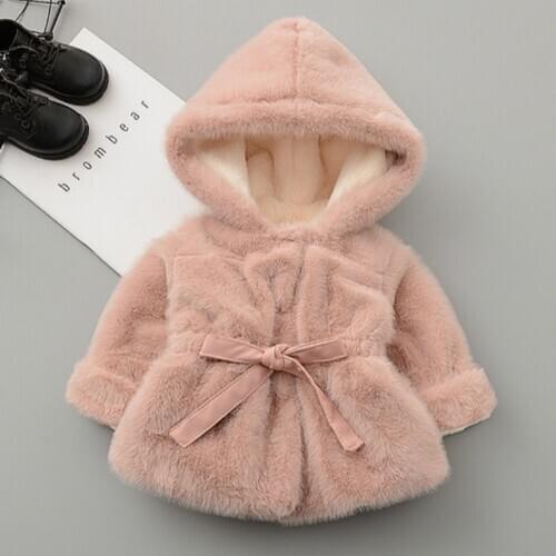 2020 Autumn Winter Warm Coats Outwear 9 12 18 24M 2 3 4Years Hooded Artificial Fur Princess Jacket For Kids Baby Infant Girls