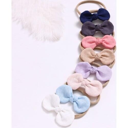 8 Colors Childrens Headband Nylon Stretch Fabric Bowknot Baby Headband Baby Lace Headband