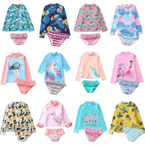 Swimsuit for Girls Two Piece Unicorn Mermaid Swimwear Child Long Sleeves Toddler Infant Baby Girl Bathing Suit Rash Guard Kids