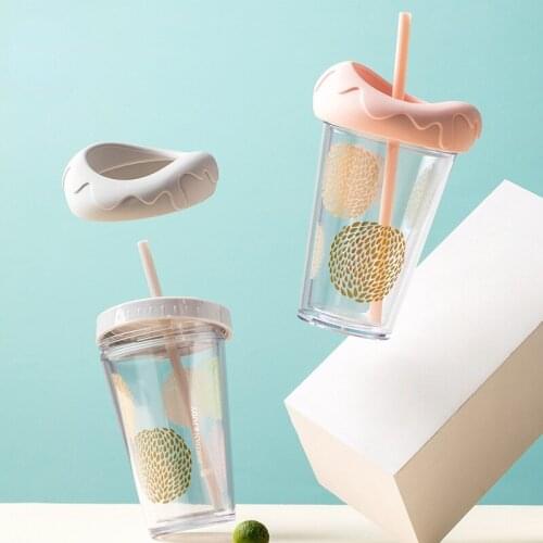 Double Plastic Sippy Cup Silicone Sealed Large Capacity Water Bottle with Lid Pipette Simple Beautiful and Durable Coffee Cup