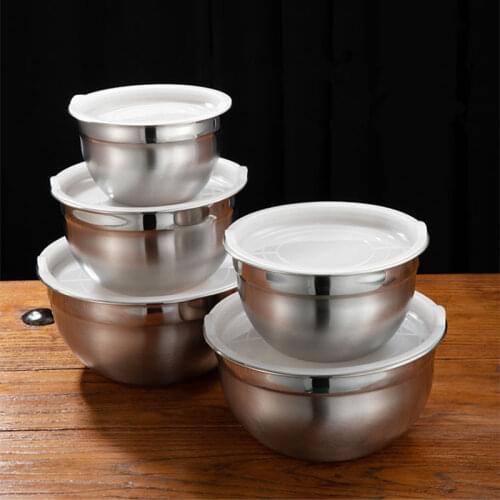 Stainless Steel Salad Mixing Bowls Non-Slip Egg Beater With Lid Fruits Food Container Kitchen Cooking Tools Thick Dough Basin