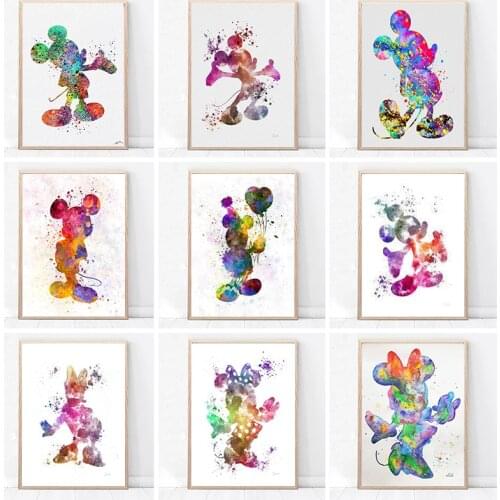 Disney Mickey Mouse and Donald Duck Canvas Painting Watercolor Cartoon Posters and Prints Wall Art Picture for Kids Room Decor