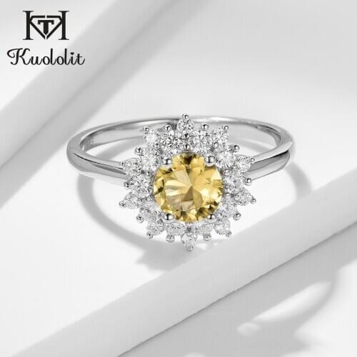 Kuololit Yellow Diaspore Gemstone Ring for Women sterling silver 925 jewelry Ring for Wedding Engagement Citrine Fine Jewelry